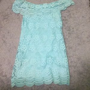 Off the shoulder green dress